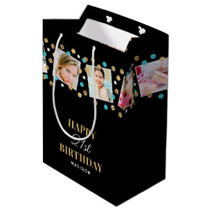 Sac Cadeau Moyen Anniversaire Confetti Nom personnalisé Photo Colla