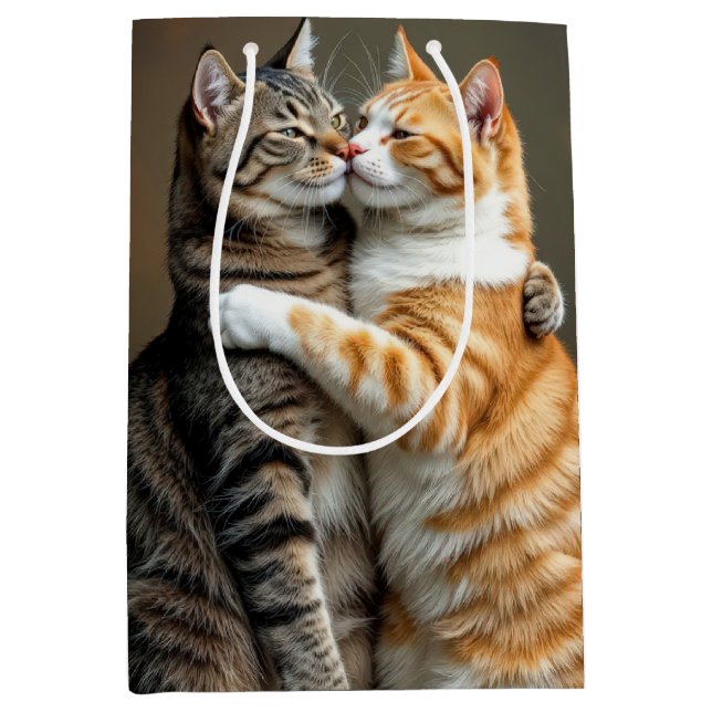 Sac Cadeau Moyen Anniversaire Couple Chat Embrasser (Devant)