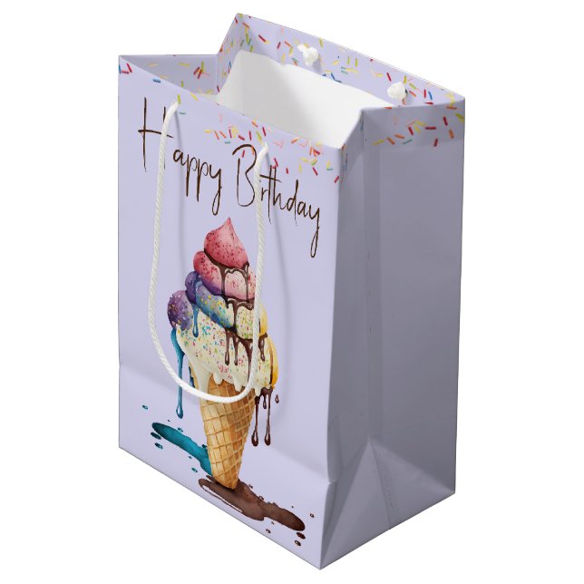 Sac Cadeau Moyen Anniversaire Crème de glace cône (Devant Angle)
