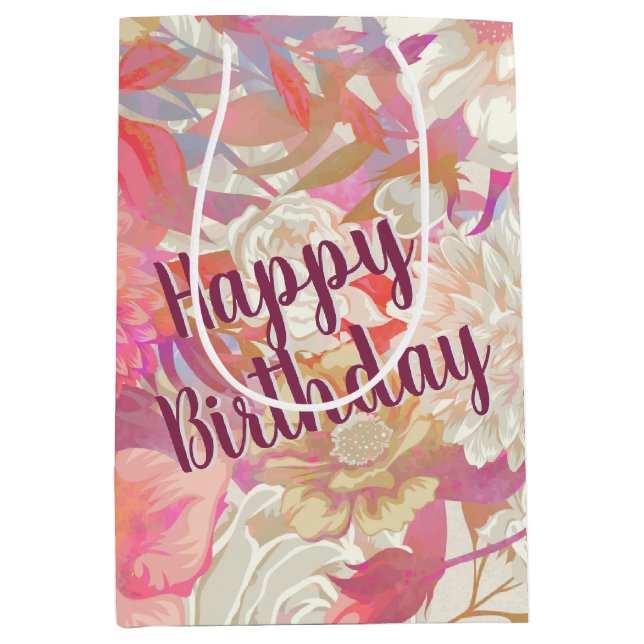 Sac Cadeau Moyen Anniversaire Dahlia et design Rose (Devant)