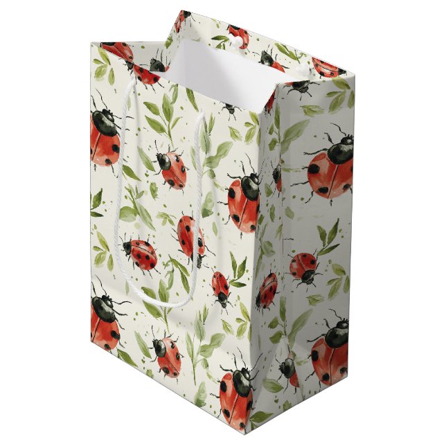 Sac Cadeau Moyen Anniversaire de coccinelles rouges (Devant Angle)