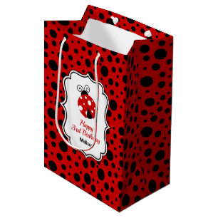 Sac Cadeau Moyen Anniversaire de enfant Pois Red Black Ladybug Fram