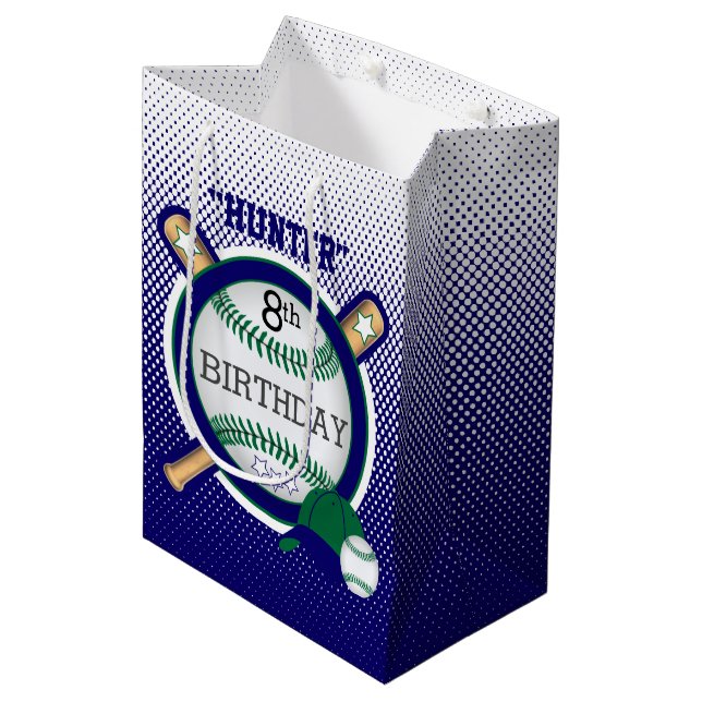 Sac Cadeau Moyen Anniversaire de joueur de baseball d'étoile - vert (Devant Angle)