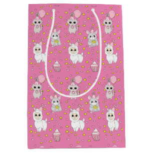 Sac Cadeau Moyen Anniversaire de Lama Rose, Chat et Souris