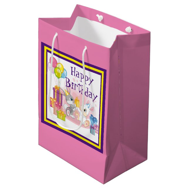 Sac Cadeau Moyen Anniversaire de lapins (Devant Angle)