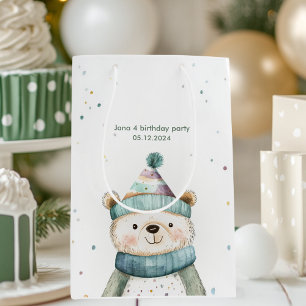 Sac Cadeau Moyen Anniversaire de l'ours vert Winter Wonderland