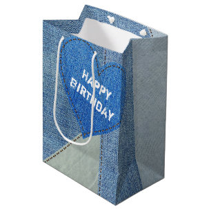 Sac Cadeau Moyen Anniversaire Denim Heart