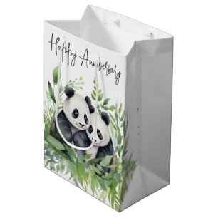 Sac Cadeau Moyen Anniversaire Des Ours De Panda En Feuille
