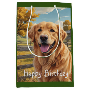 Sac Cadeau Moyen Anniversaire du Golden Retriever