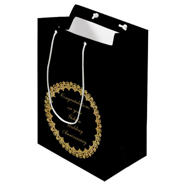 Sac Cadeau Moyen Anniversaire du Mariage d'or (Devant Angle)