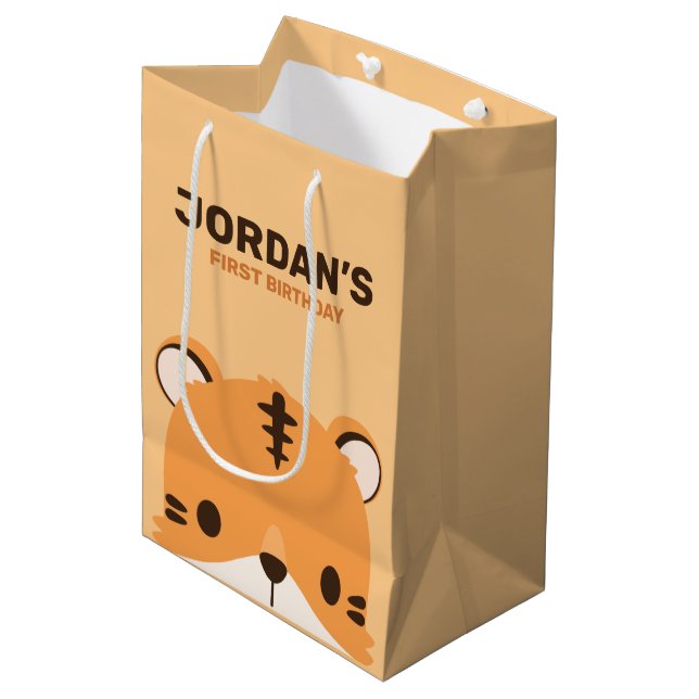 Sac Cadeau Moyen Anniversaire du Tigre mignon (Devant Angle)