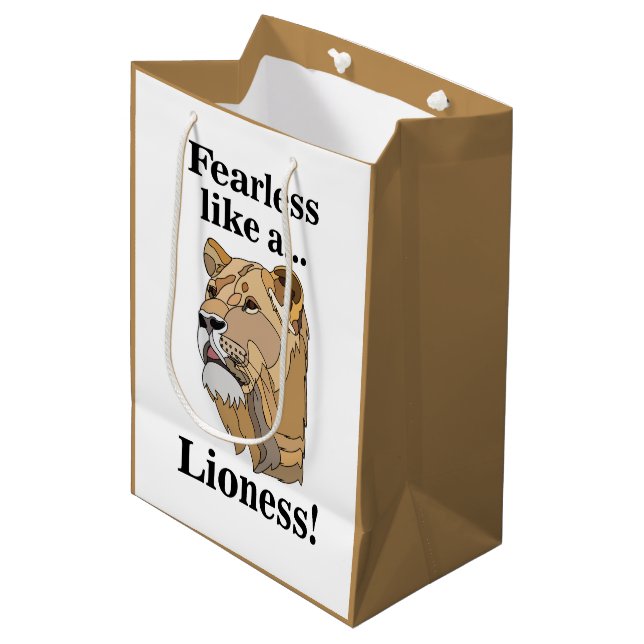Sac Cadeau Moyen Anniversaire Féminin Lionne Animal Sans Peur (Devant Angle)