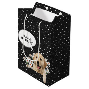 Sac Cadeau Moyen anniversaire Golden Retriever dans la marguerite