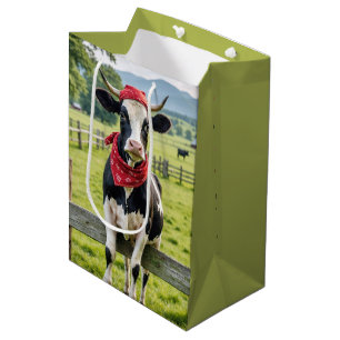 Sac Cadeau Moyen Anniversaire Holstein sur une clôture de ferme