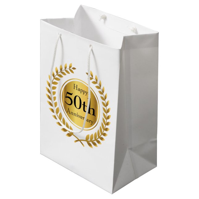 Sac Cadeau Moyen Anniversaire Mariage d'or personnalisé (Devant Angle)