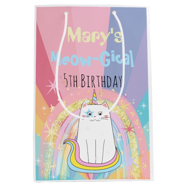 Sac Cadeau Moyen Anniversaire Meow-Gical Caticorn (Devant)