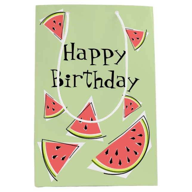 Sac Cadeau Moyen Anniversaire Morceaux de Pastèque Verte (Devant)
