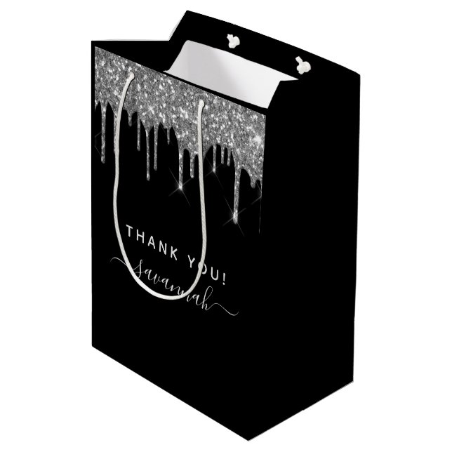 Sac Cadeau Moyen Anniversaire noir argent parties scintillant merci (Dos Angle)