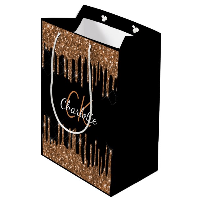 Sac Cadeau Moyen Anniversaire or noir paillettes en forme de goutte (Dos Angle)