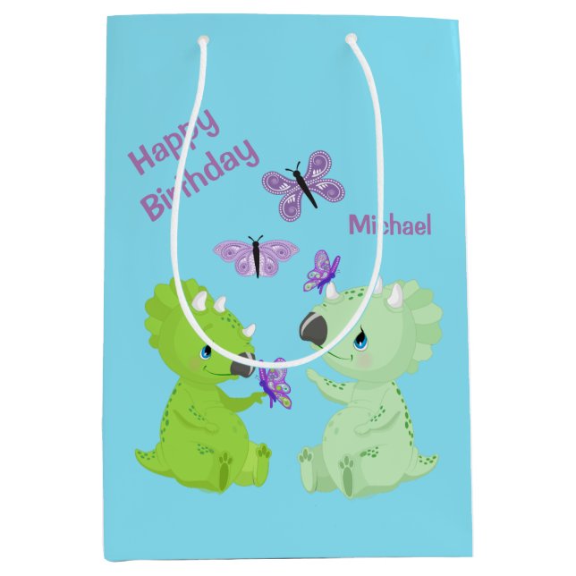Sac Cadeau Moyen Anniversaire ou douche de dinosaure de bébé (Devant)