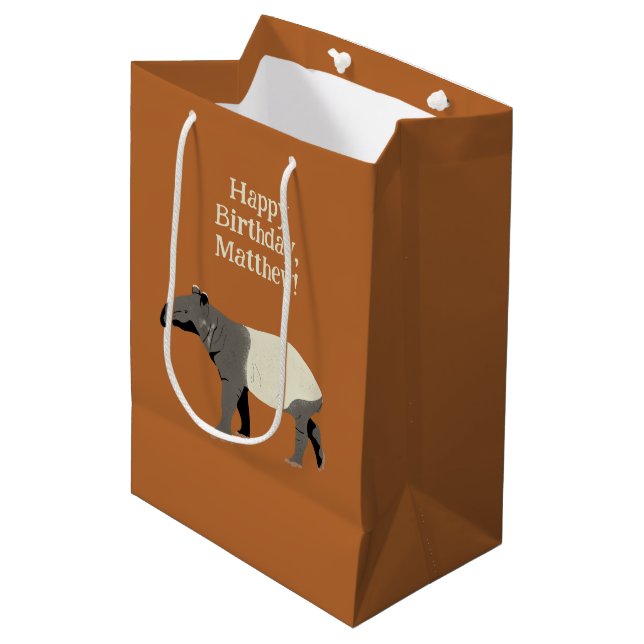 Sac Cadeau Moyen Anniversaire personnalisé de Tapir malais ou asiat (Devant Angle)