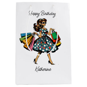 Sac Cadeau Moyen Anniversaire Personnalisé Lady Rétro
