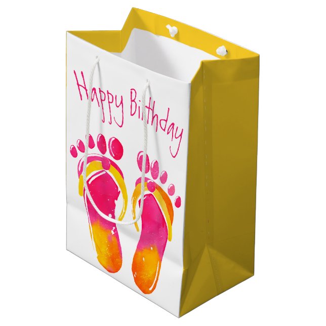 Sac Cadeau Moyen Anniversaire pieds nus et tongs (Devant Angle)
