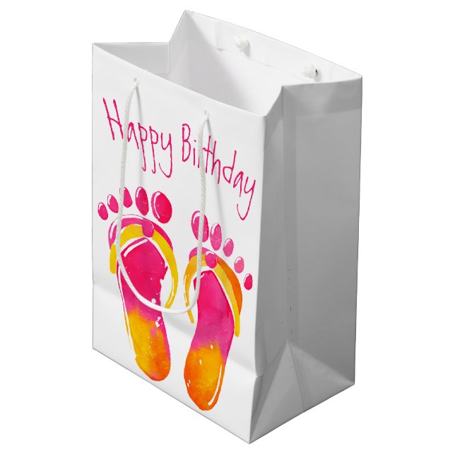 Sac Cadeau Moyen Anniversaire Pieds nus et tongs (Devant Angle)