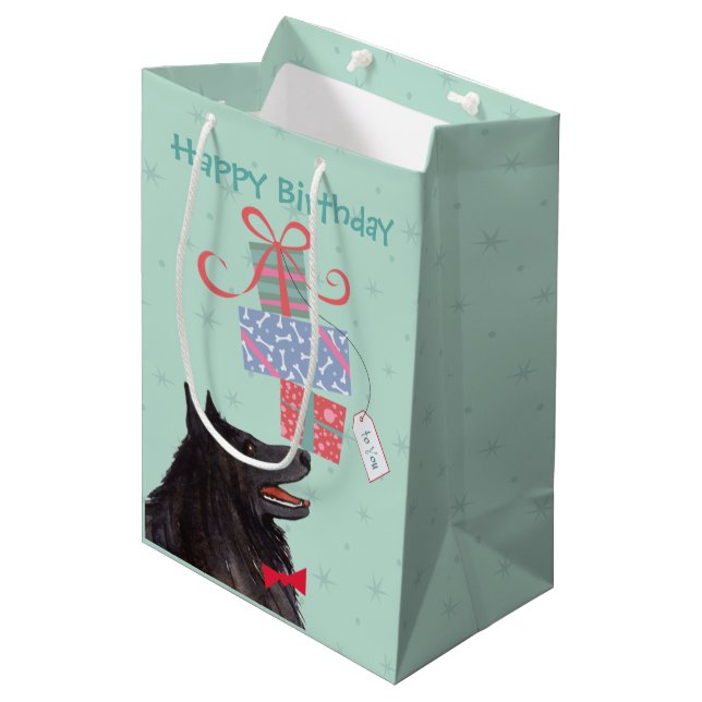 Sac Cadeau Moyen Anniversaire Présente Belge Sheepdog Medium Cadeau (Devant Angle)