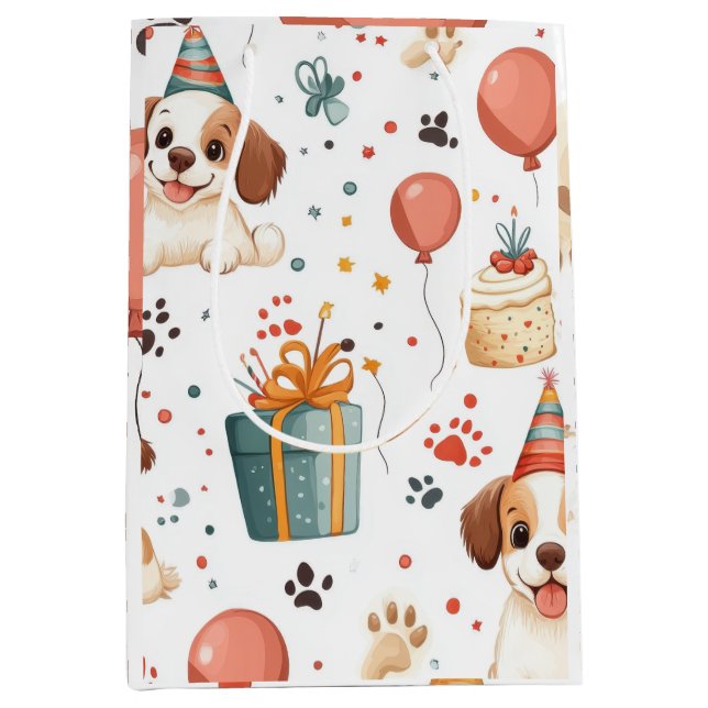 Sac Cadeau Moyen Anniversaire Puppy Cadeau (Devant)