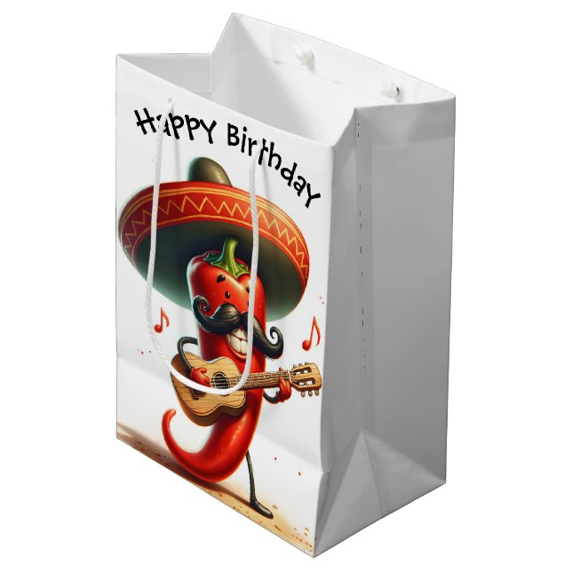 Sac Cadeau Moyen Anniversaire Red Chili Pepper Musicien (Devant Angle)