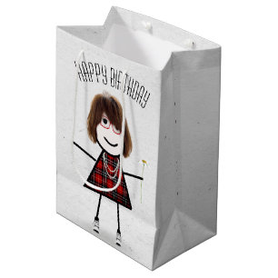 Sac Cadeau Moyen Anniversaire Stick Girl avec marguerite