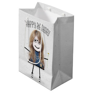 Sac Cadeau Moyen Anniversaire Stick Girl avec marguerite