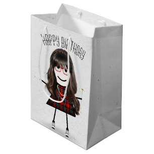 Sac Cadeau Moyen Anniversaire Stick Girl avec marguerite