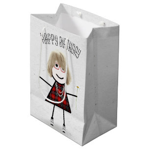 Sac Cadeau Moyen Anniversaire Stick Girl avec marguerite