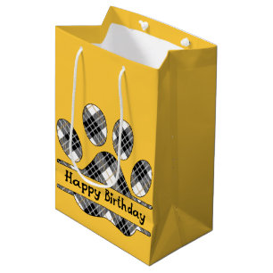 Sac Cadeau Moyen Anniversaire Tartan Plaid Empreinte de patte Sur O