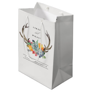 SAC CADEAU MOYEN ANTLER BOHEMIAN ALLURE MARIAGE FLORAL SUCCULENT