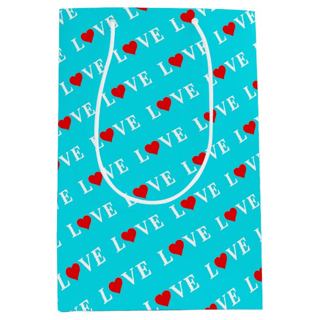 Sac Cadeau Moyen Aqua Blue LOVE (Devant)