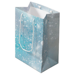 Sac Cadeau Moyen Aqua Blue White Bokeh Anniversaire