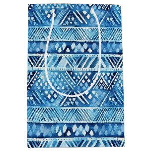 Sac Cadeau Moyen Aqua Blue White Tribal Stripes Points Anniversaire