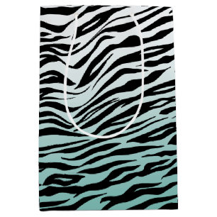 Sac Cadeau Moyen Aqua Mint Black Zebra Print Ombre