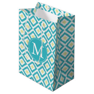 Sac Cadeau Moyen Aqua monogramme et diamants jaunes Motif Ikat