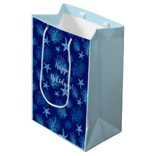 Sac Cadeau Moyen Aqua-turquoise bleu étoile de mer-corail-w personn