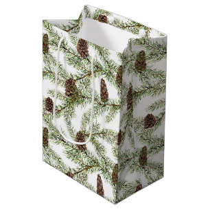 Sac Cadeau Moyen Aquarelle à cône de sapin d'hiver simple