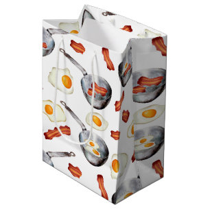 Sac Cadeau Moyen Aquarelle Bacon & Oeufs Petit déjeuner Motif alime