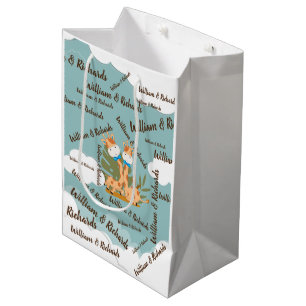 Sac Cadeau Moyen Aquarelle bébé Giraffe, Safari Twins Anniversaire