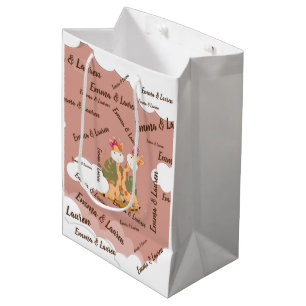 Sac Cadeau Moyen Aquarelle bébé Giraffe, Safari Twins Anniversaire