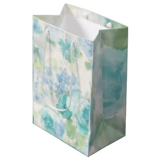 Sac Cadeau Moyen Aquarelle bleu Floral Wedding shower Anniversaire 