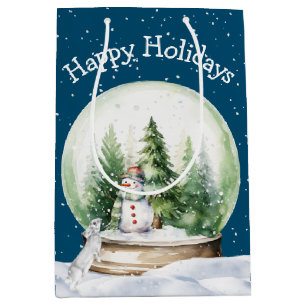 Sac Cadeau Moyen Aquarelle Bunny et Snowman
