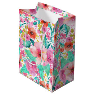 Sac Cadeau Moyen Aquarelle colorée Floral Collage Motif